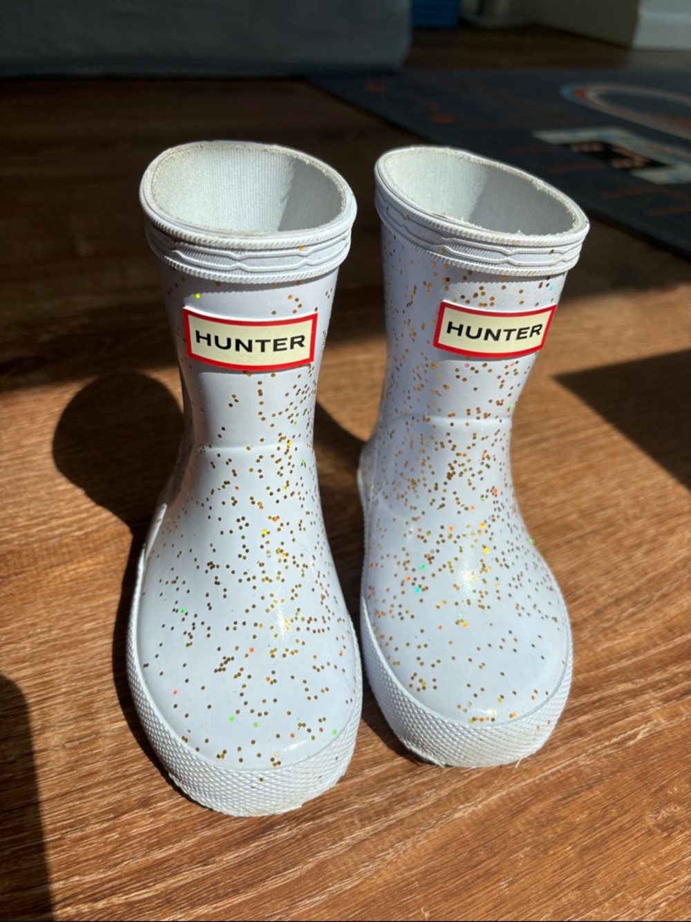 Hunter Blue Glitter Kids Rain Boots - Size 5